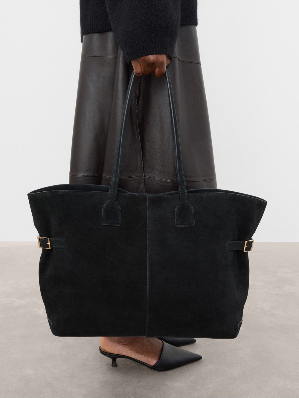 Flattered Lesley Tote Bag Suede Black Retail $645